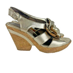 SOFFT Shoes Sandals Women's Size 10 M Metallic Leather Flower Cork Platform Heel